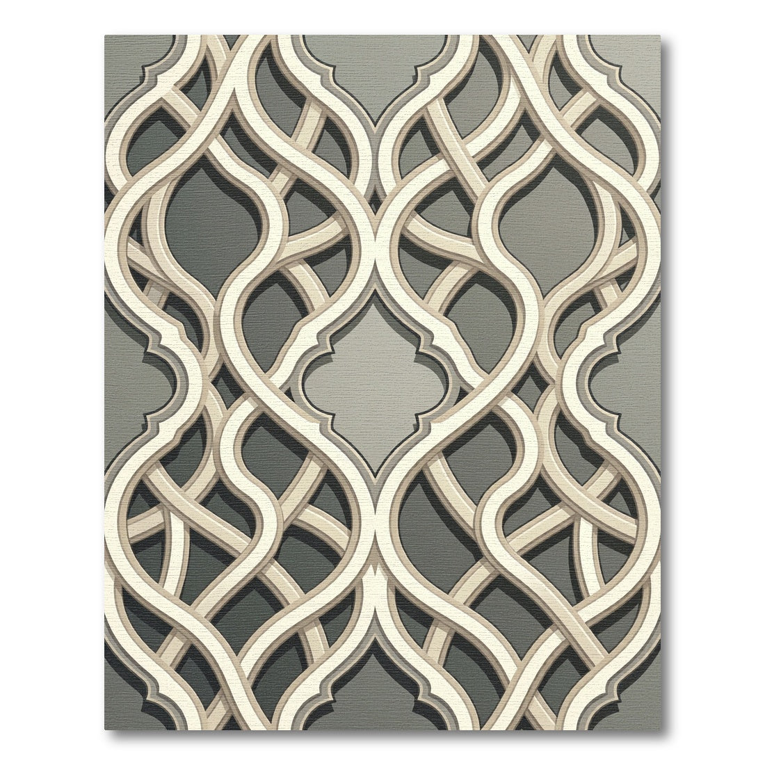 Elegant Gray Interlocking Curvilinear Lattice Rug