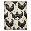 Vintage Monochrome Black Rooster Farmhouse Art Rug