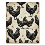 Vintage Monochrome Black Rooster Farmhouse Art Rug