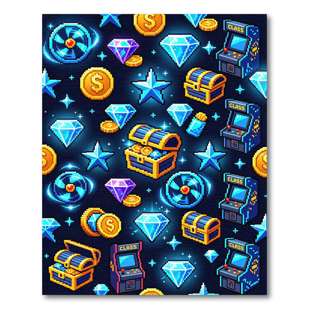 Neon Pixel Gamer Treasure Arcade Rug
