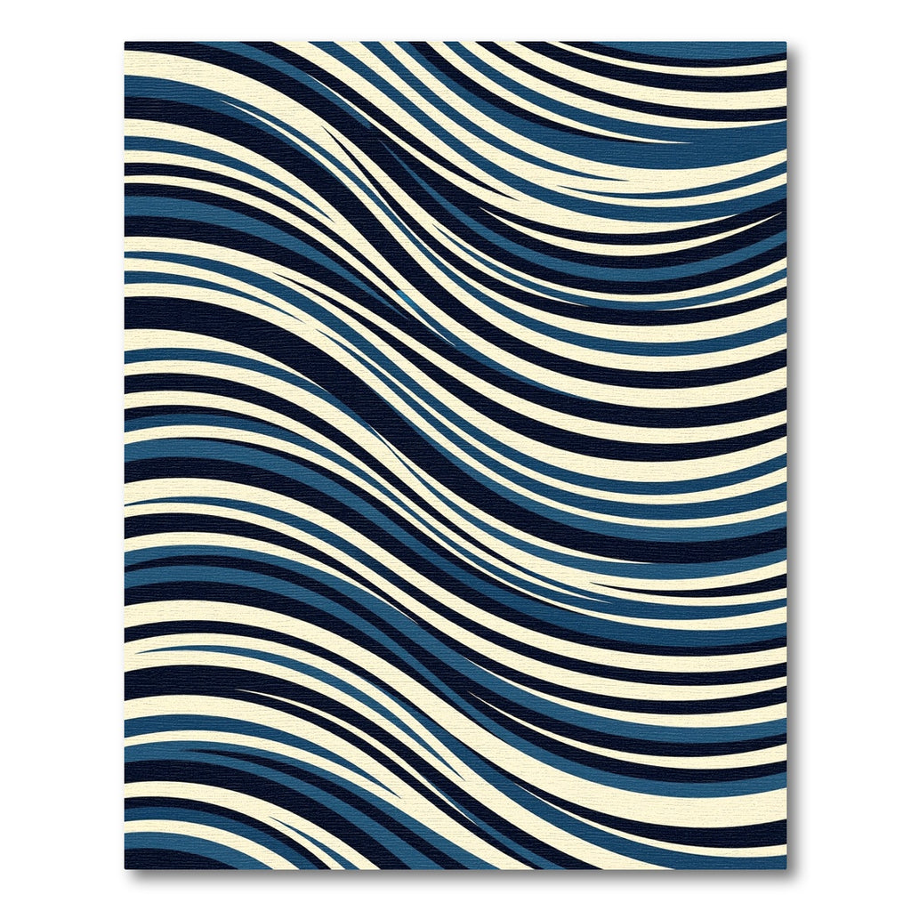 Modern Navy and Cream Wavy Lines Rug