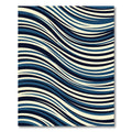 Modern Navy and Cream Wavy Lines Rug