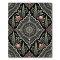 Elegant Black Pomegranate Floral Medallion Rug
