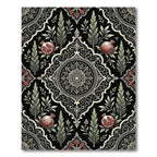 Elegant Black Pomegranate Floral Medallion Rug