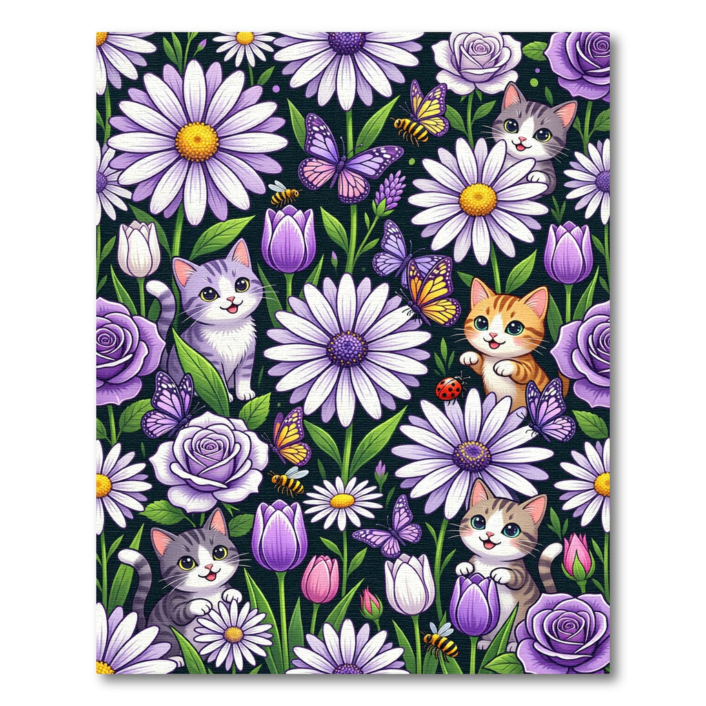Whimsical Kittens Butterfly Garden Bloom Rug