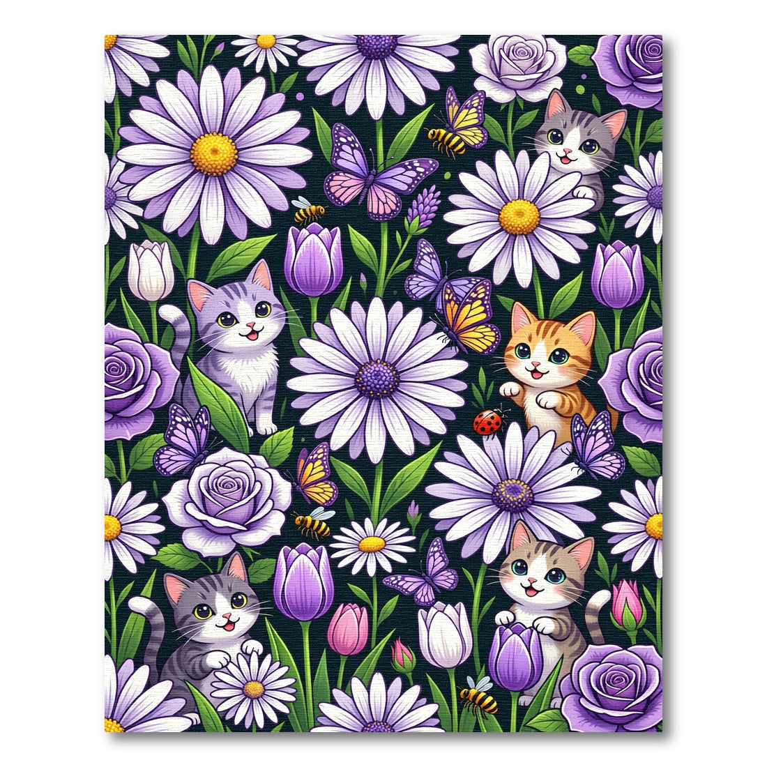 Whimsical Kittens Butterfly Garden Bloom Rug