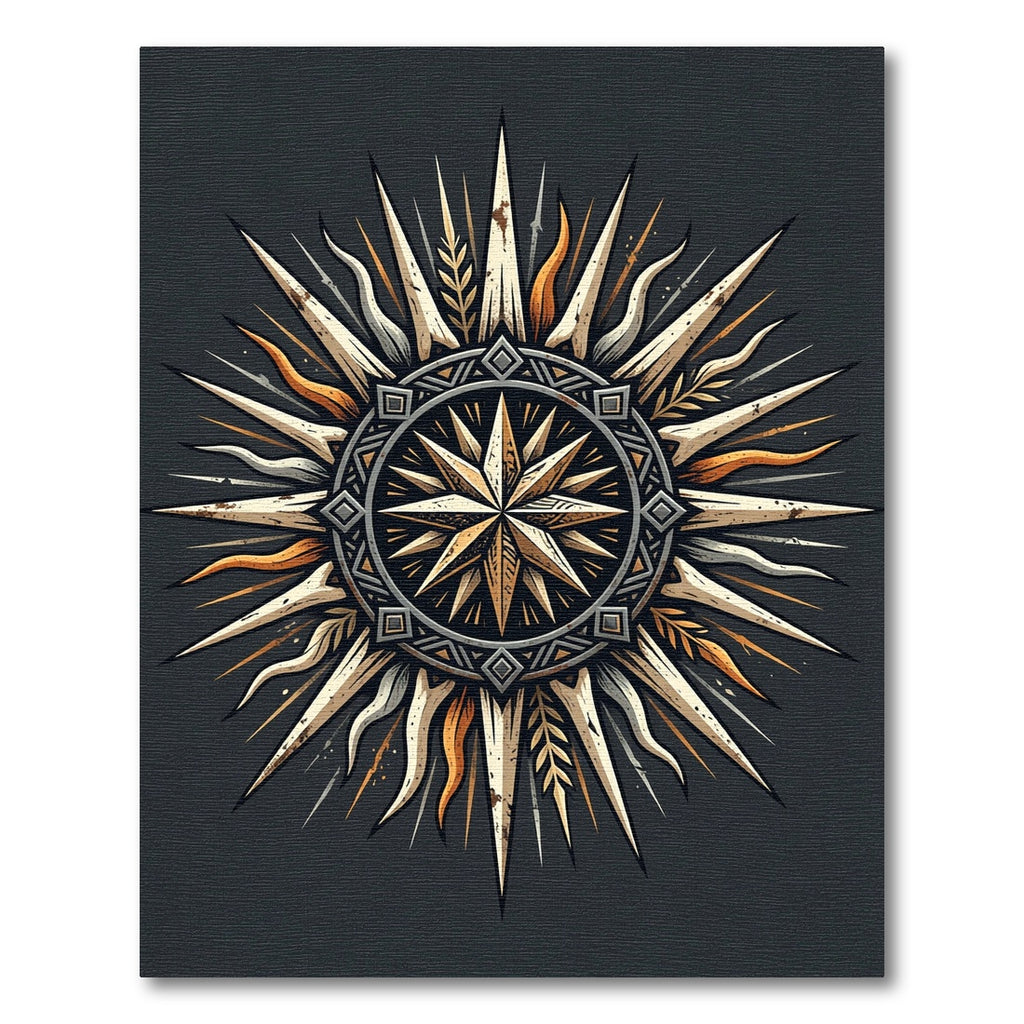 Rustic Celestial Gold Compass Sun Rug