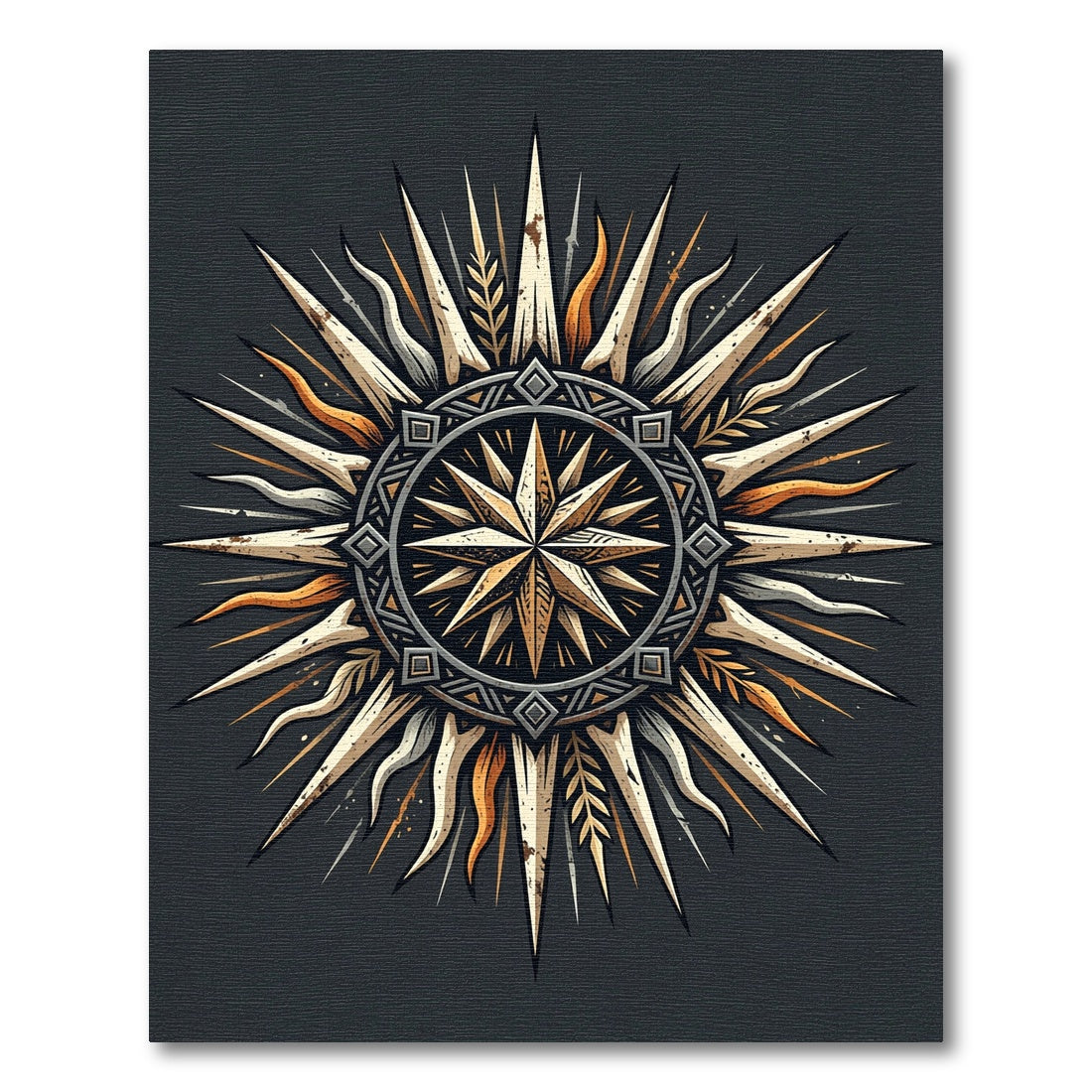 Rustic Celestial Gold Compass Sun Rug