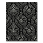 Elegant Metallic Silver Damask Medallion Rug