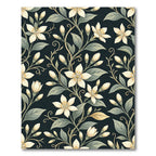 Elegant Cream Blossom Dark Botanical Rug