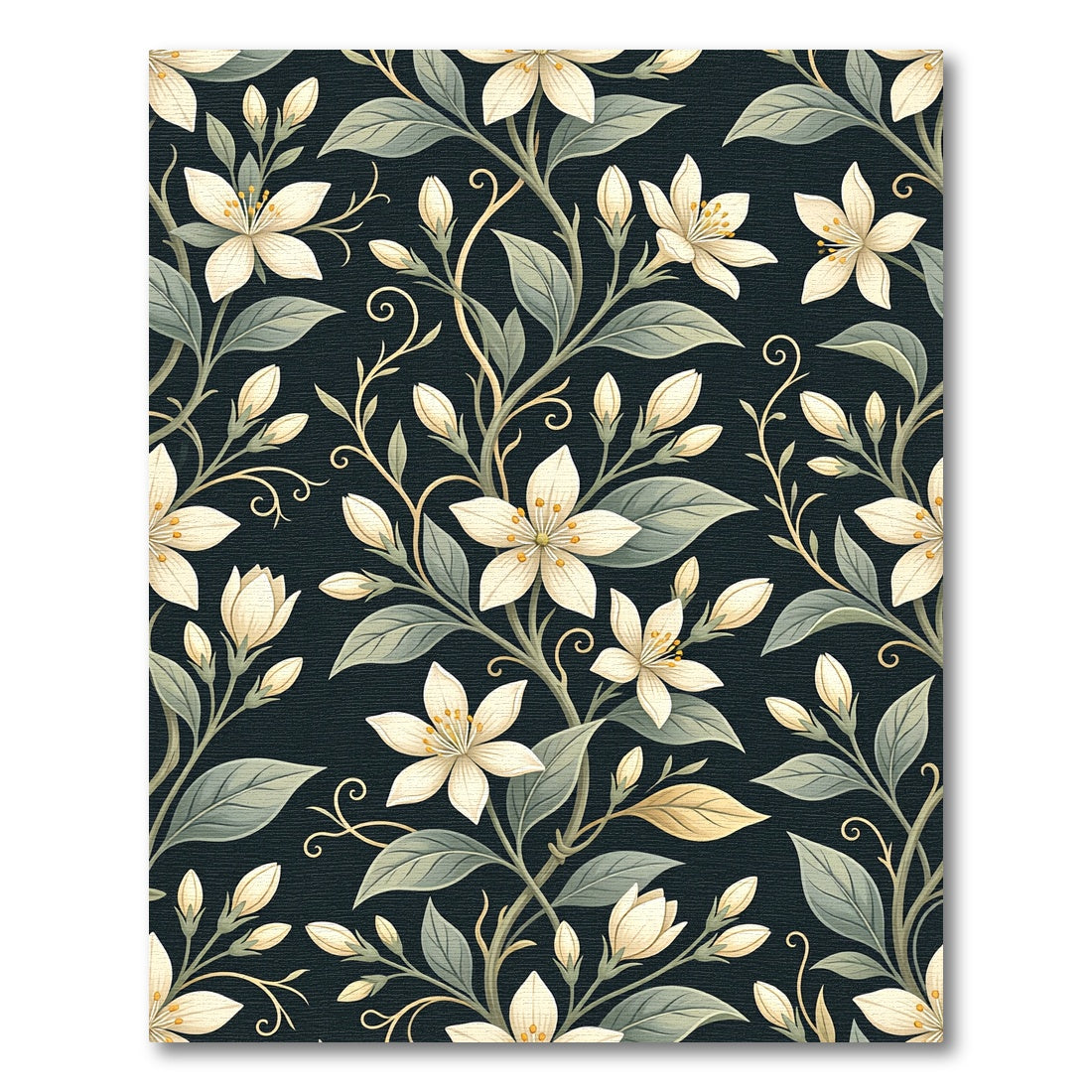 Elegant Cream Blossom Dark Botanical Rug
