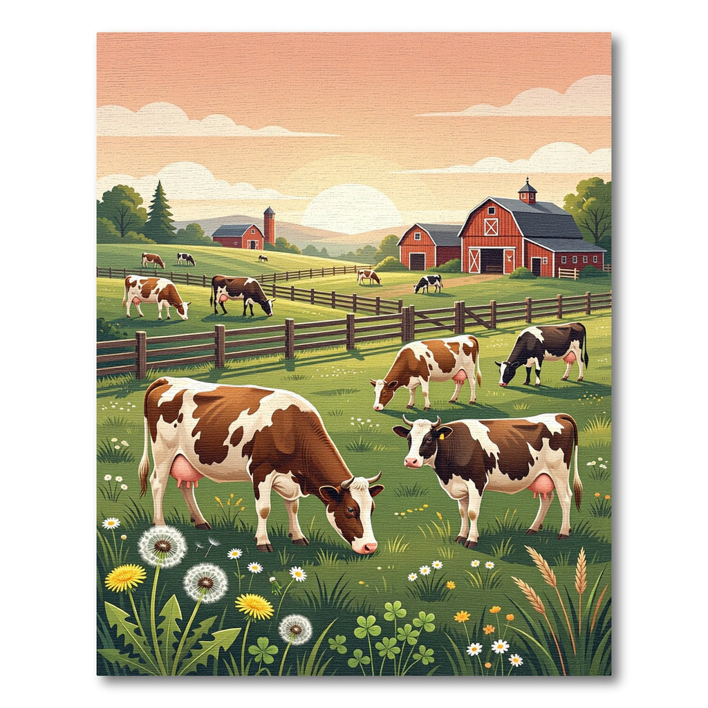 Pastoral Countryside Cows Meadow Landscape Rug