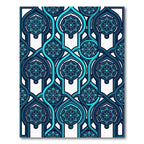 Teal Blue Interlocking Floral Archwork Rug