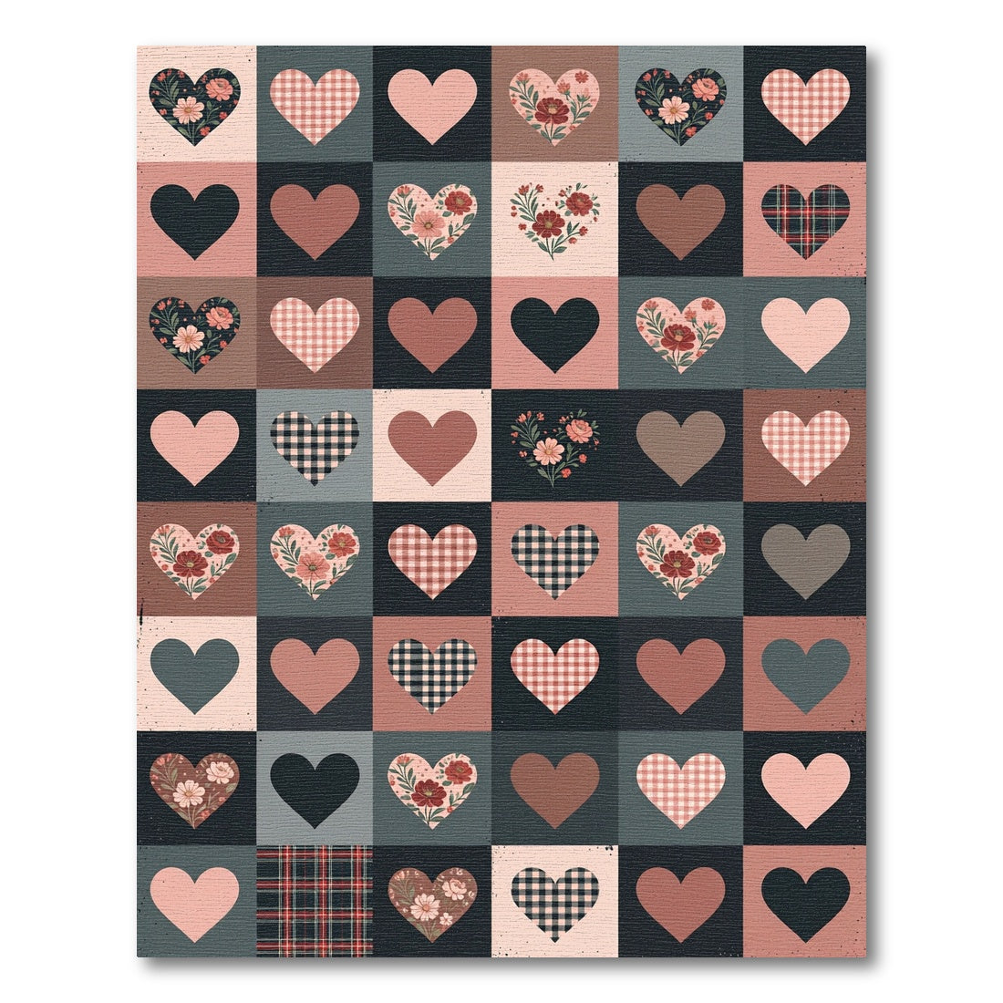 Burgundy Floral Heart Patchwork Rug