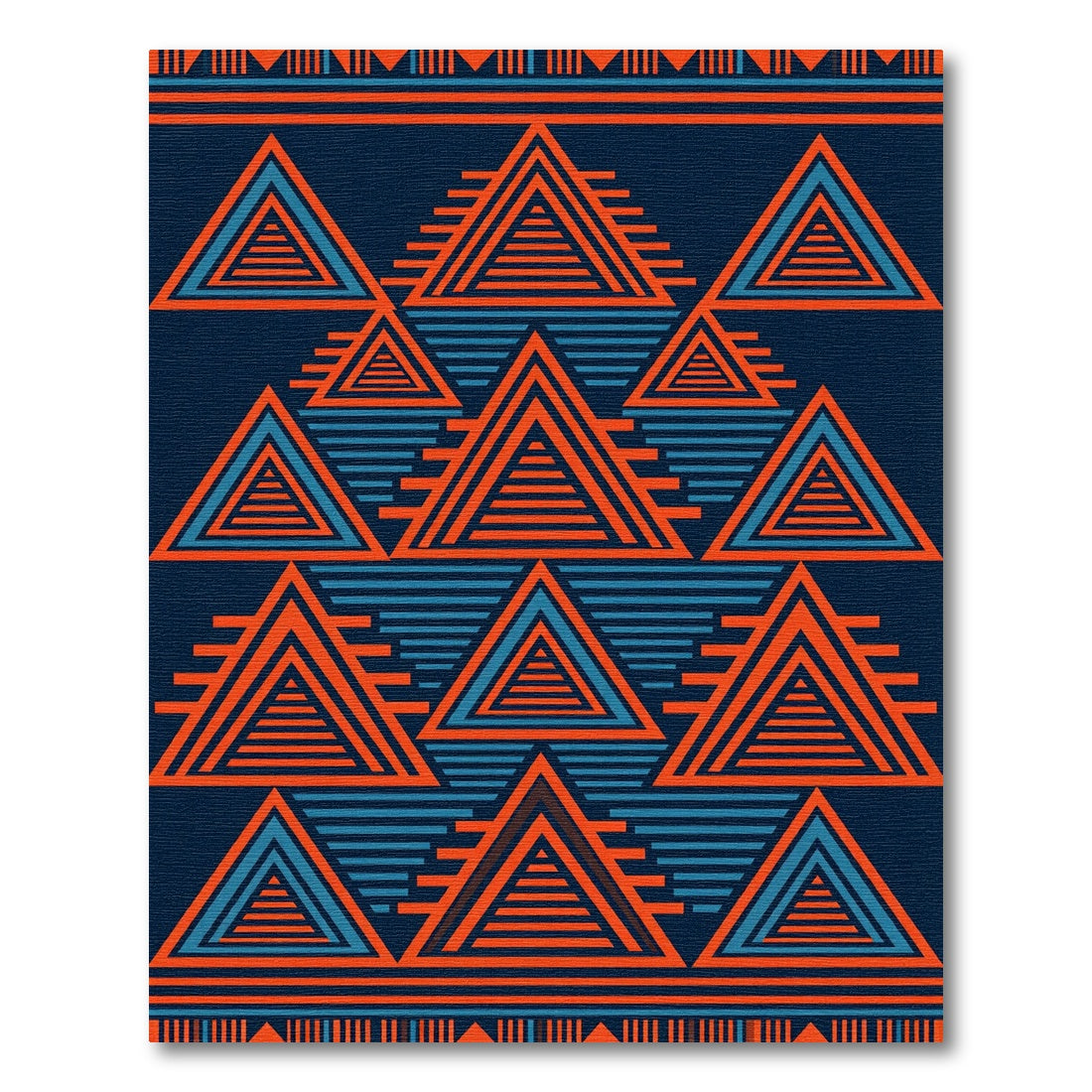 Geometric Indigo Orange Terraced Triangular Rug