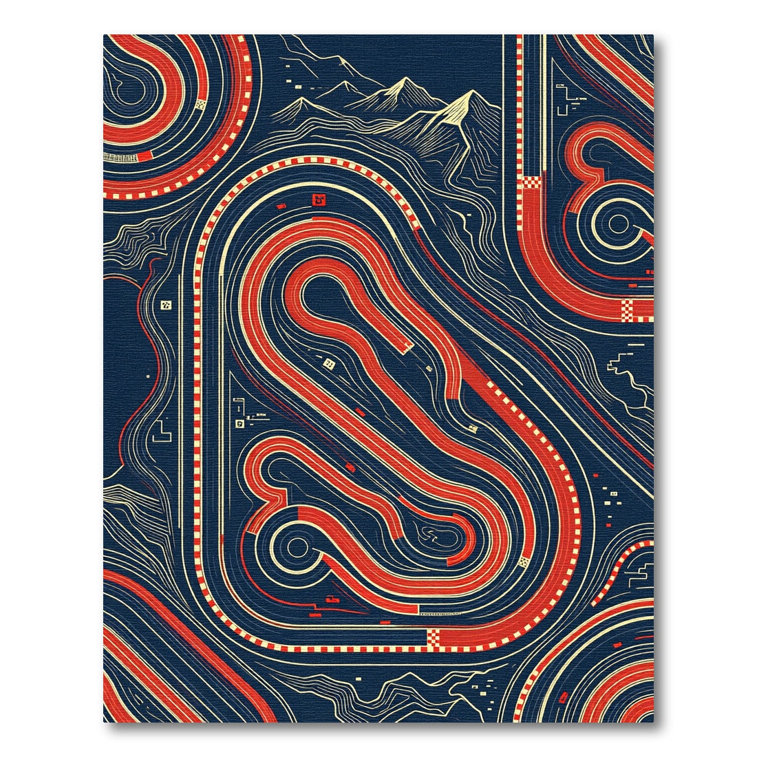 Modern Crimson Race Track Schematic Rug