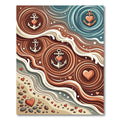 Coral Anchor Heart Beach Waves Rug