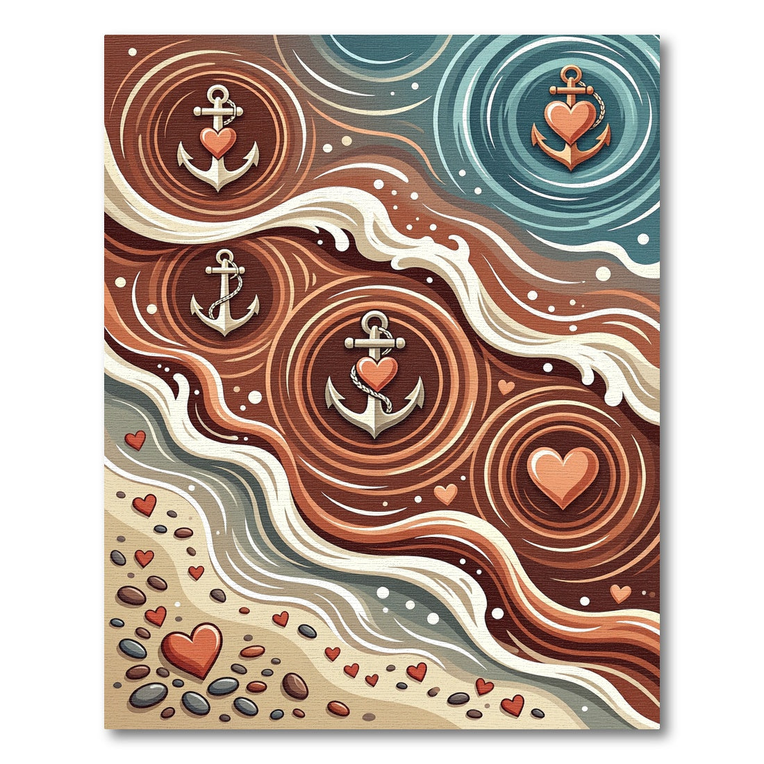 Coral Anchor Heart Beach Waves Rug