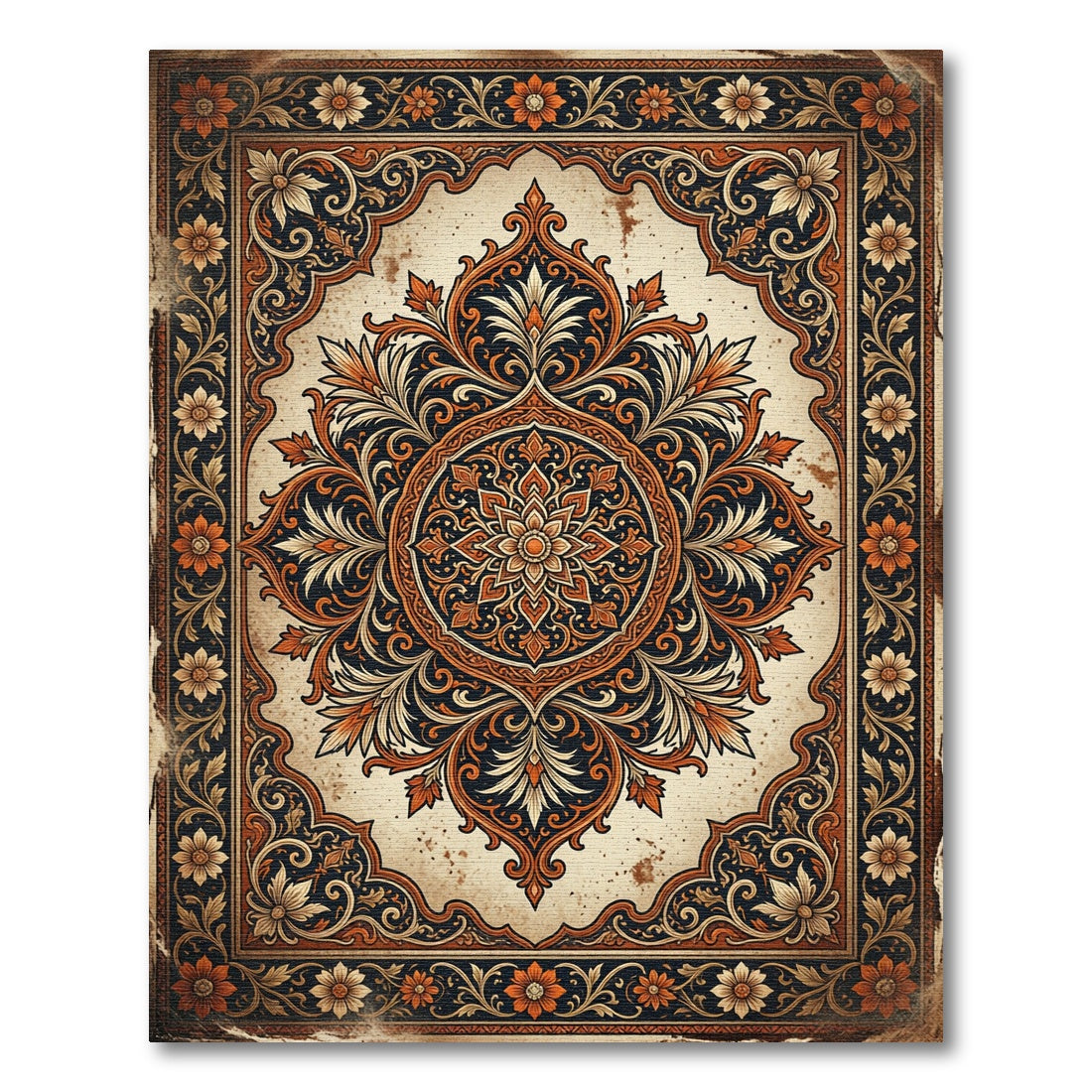 Ornate Copper Floral Medallion Scroll Rug