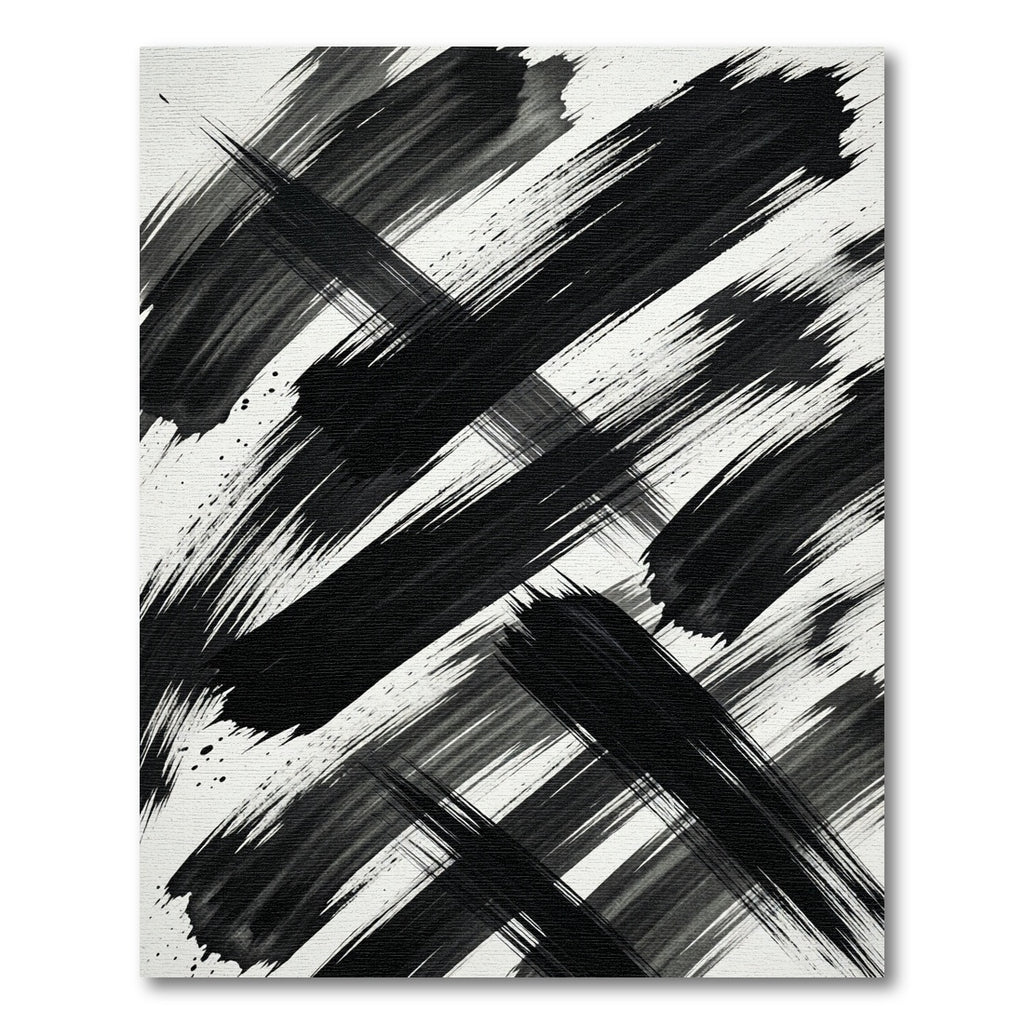 Bold Black Ink Brush Stroke Rug