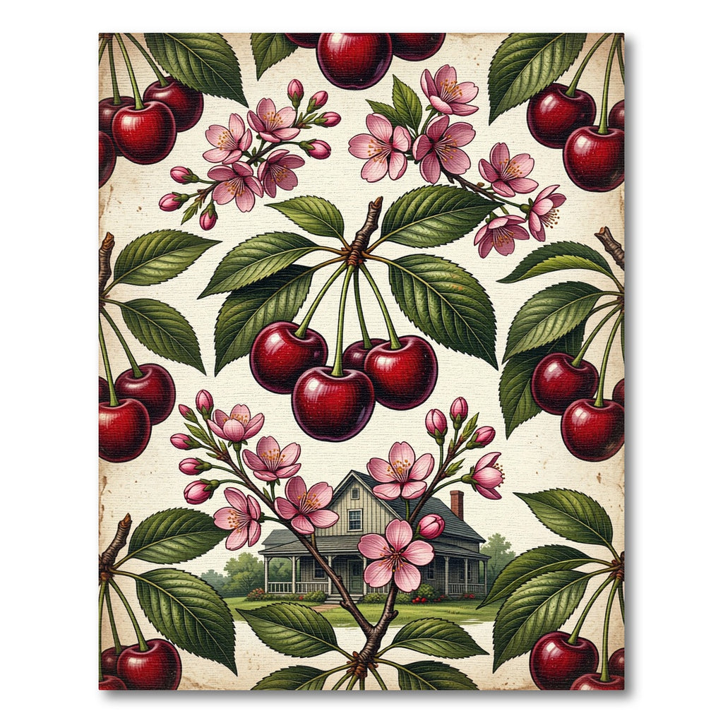 Vintage Botanical Cherry Blossom Cottage Rug