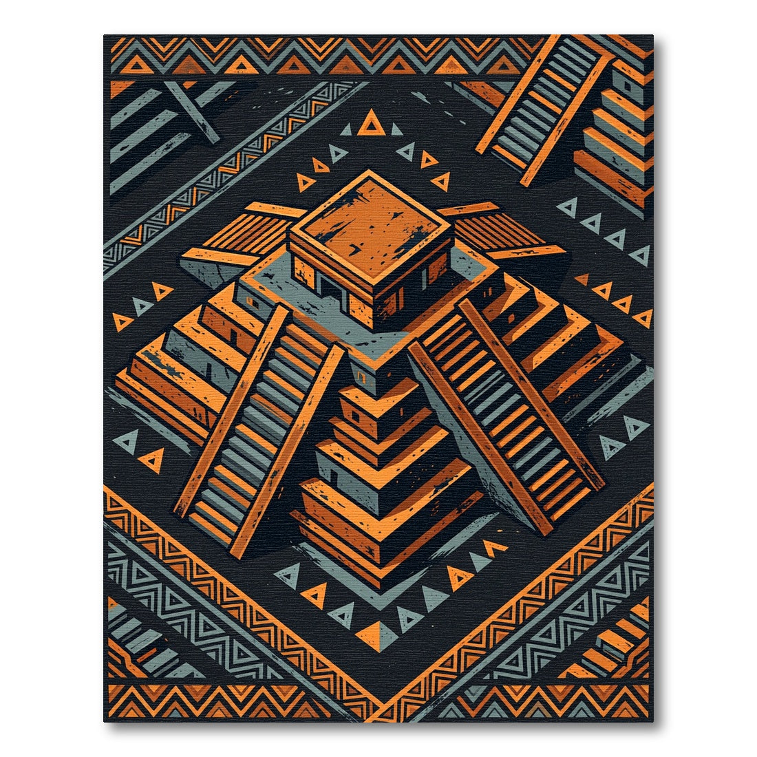 Earthy Orange Aztec Pyramid Geometric Art Rug