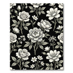 Monochrome Botanical Floral Black Backdrop Rug