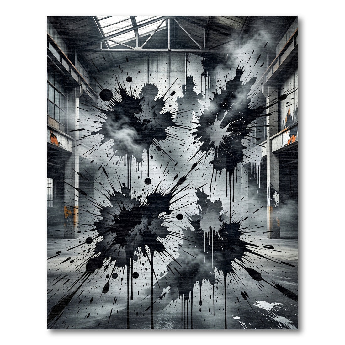 Black Splatter Abstract Grunge Floor Rug