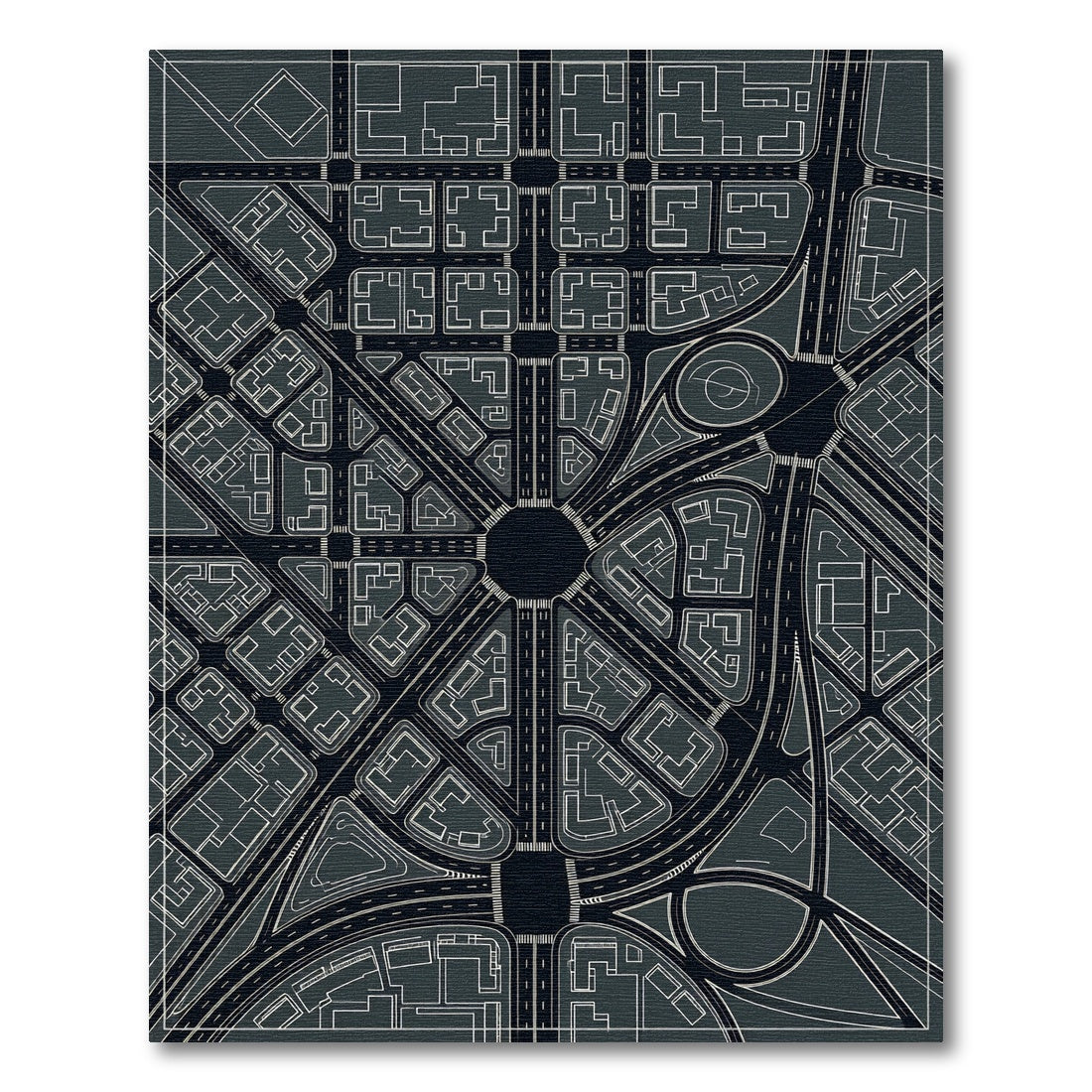 Dark Urban Cityscape Aerial Road Layout Rug