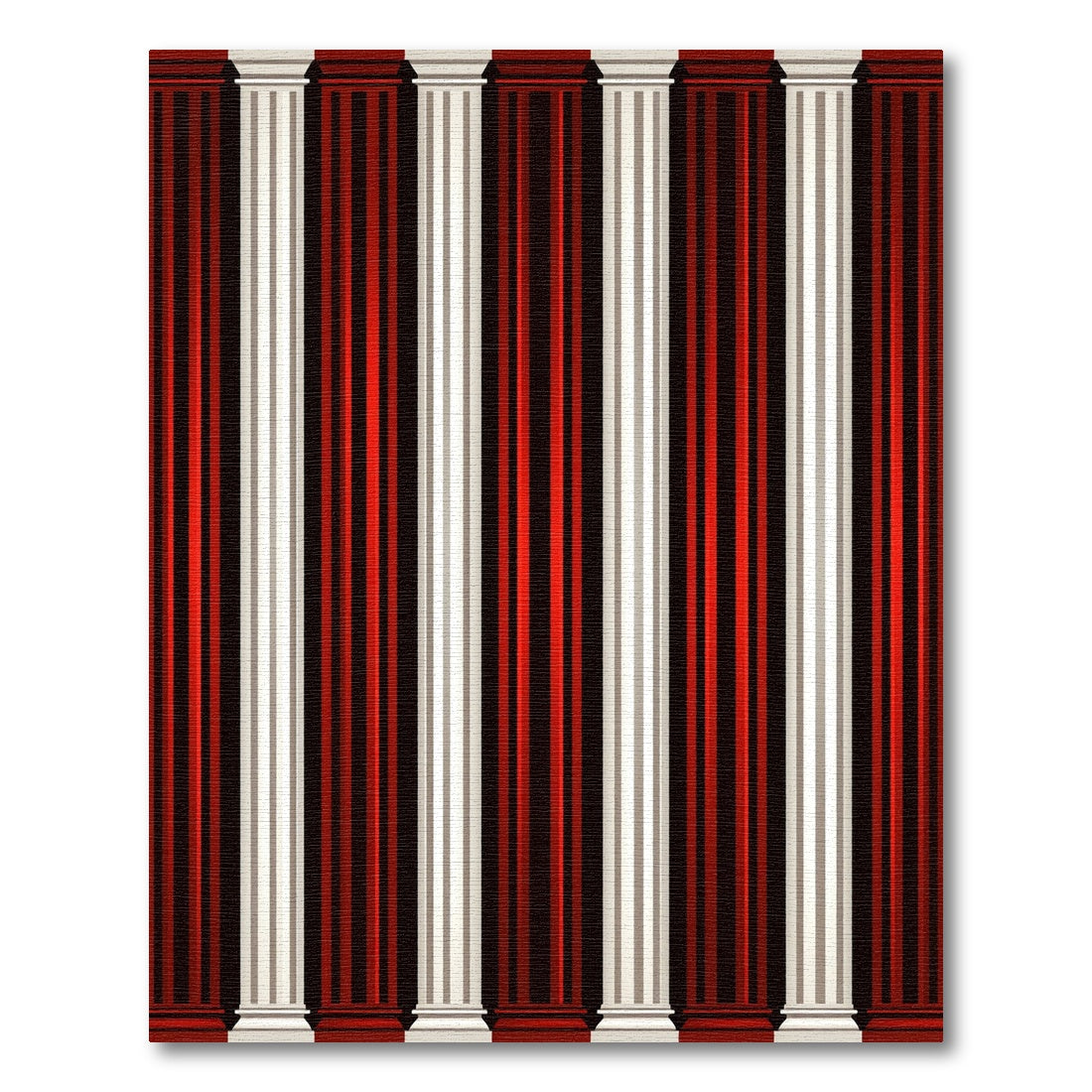 Red White Vertical Column Stripe Rug