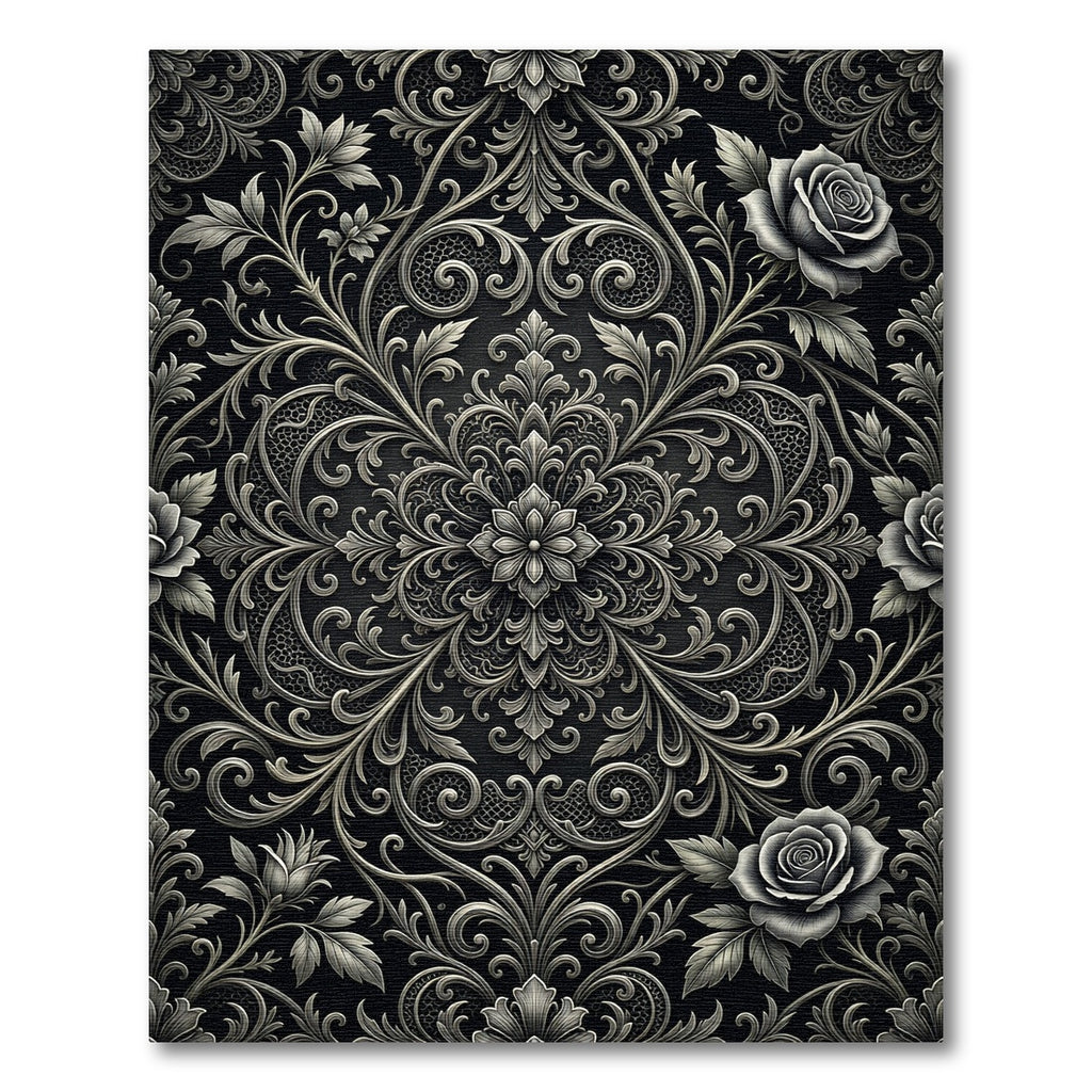 Silver Rose Scrollwork Vintage Medallion Rug