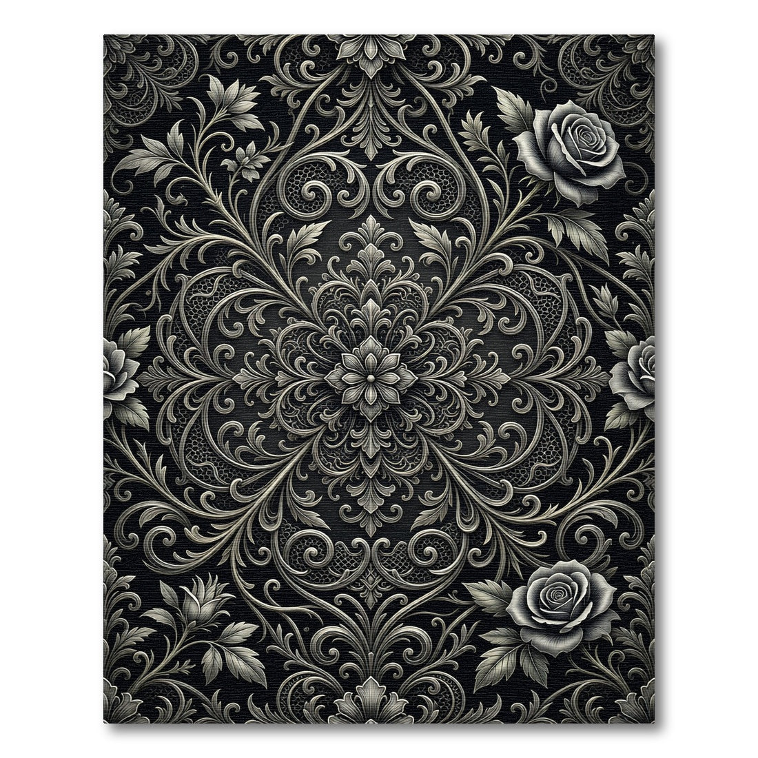 Silver Rose Scrollwork Vintage Medallion Rug