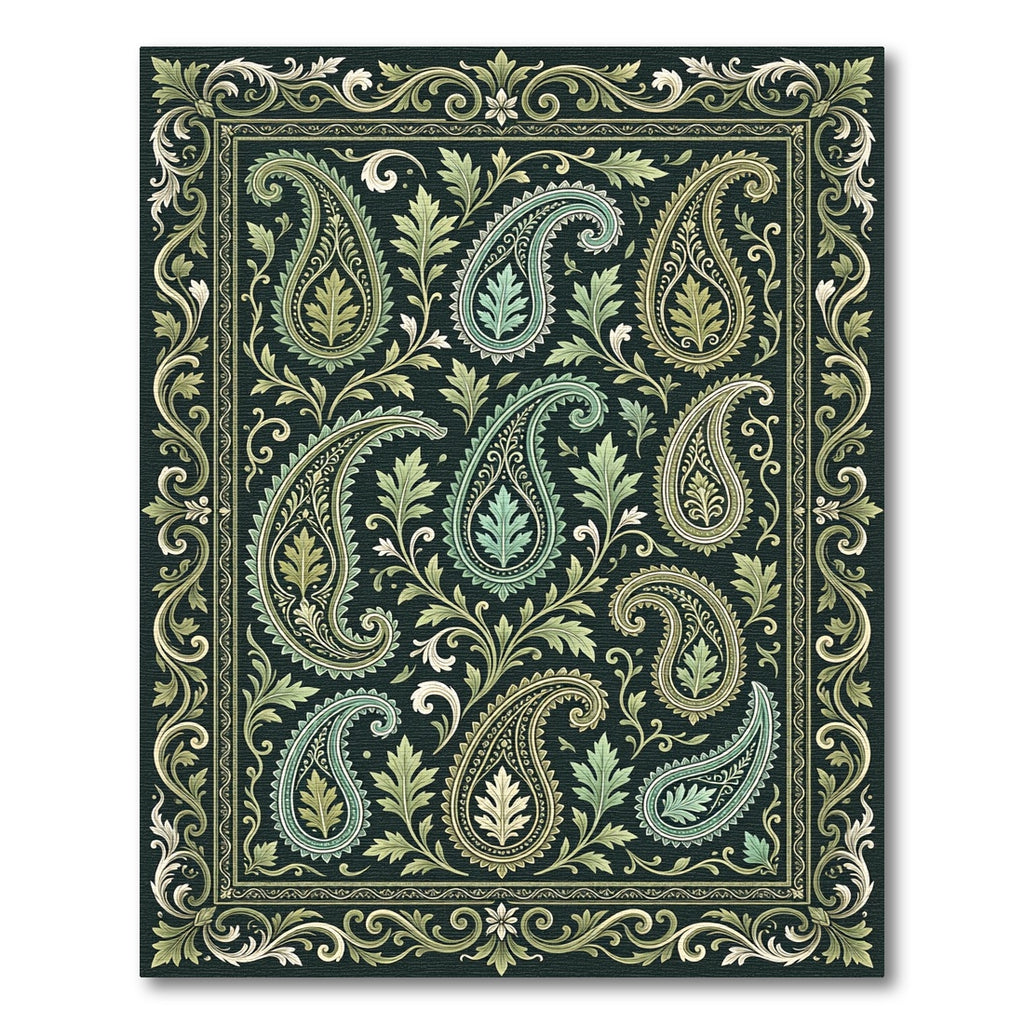 Emerald Green Paisley Floral Foliage Rug