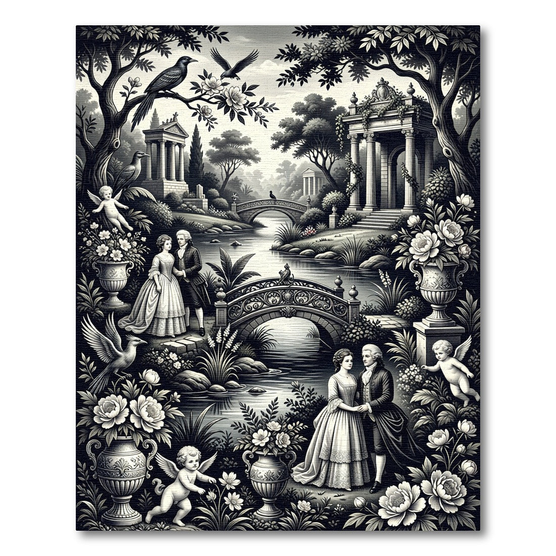 Vintage Garden Romance with Cherubs and Birds Rug