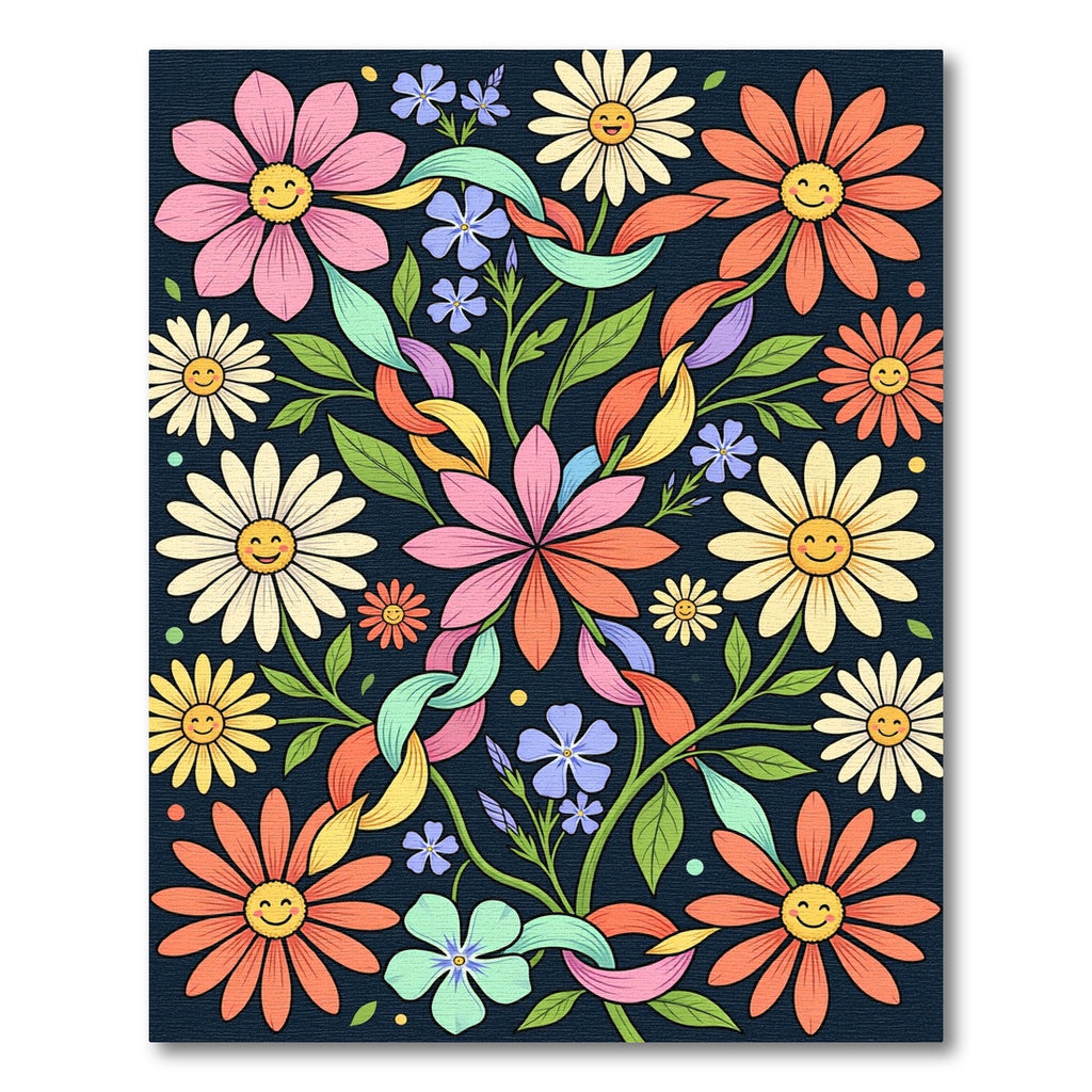 Whimsical Retro Daisy Floral Garden Rug