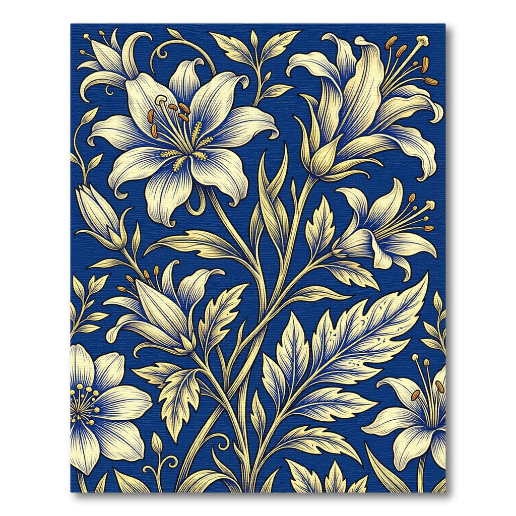 Elegant Golden Lily Floral Cobalt Rug