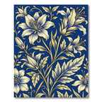 Elegant Golden Lily Floral Cobalt Rug