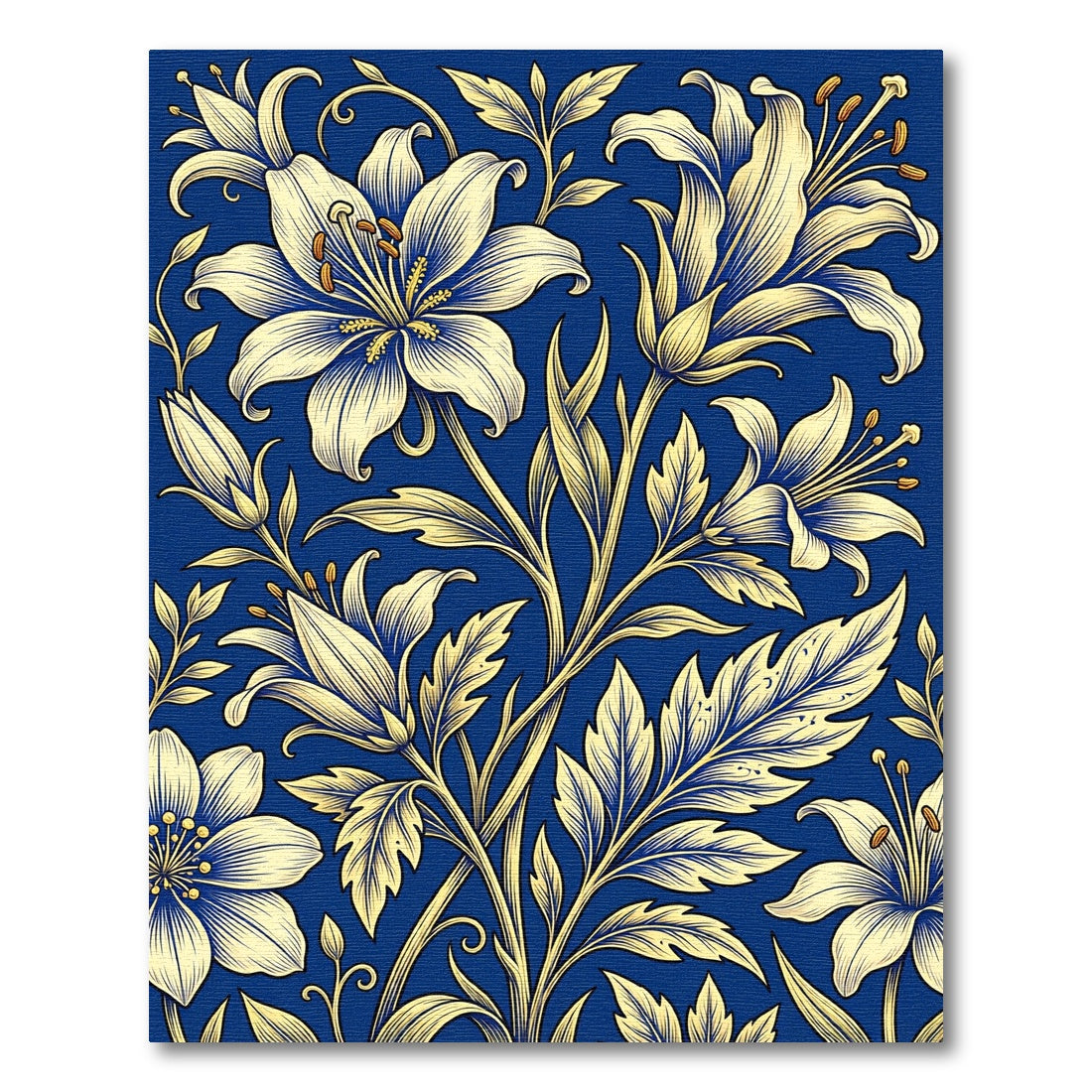 Elegant Golden Lily Floral Cobalt Rug