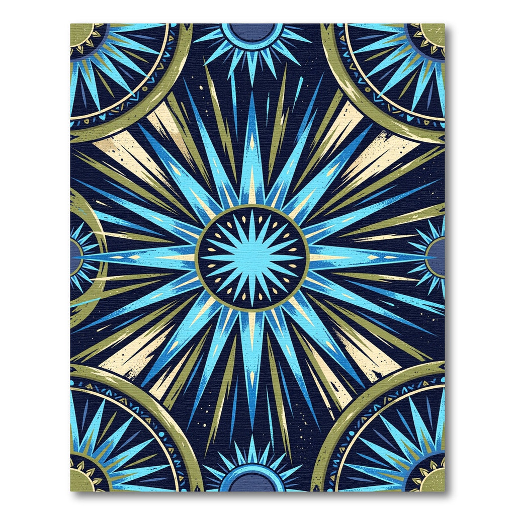 Blue Green Sunburst Celestial Rug