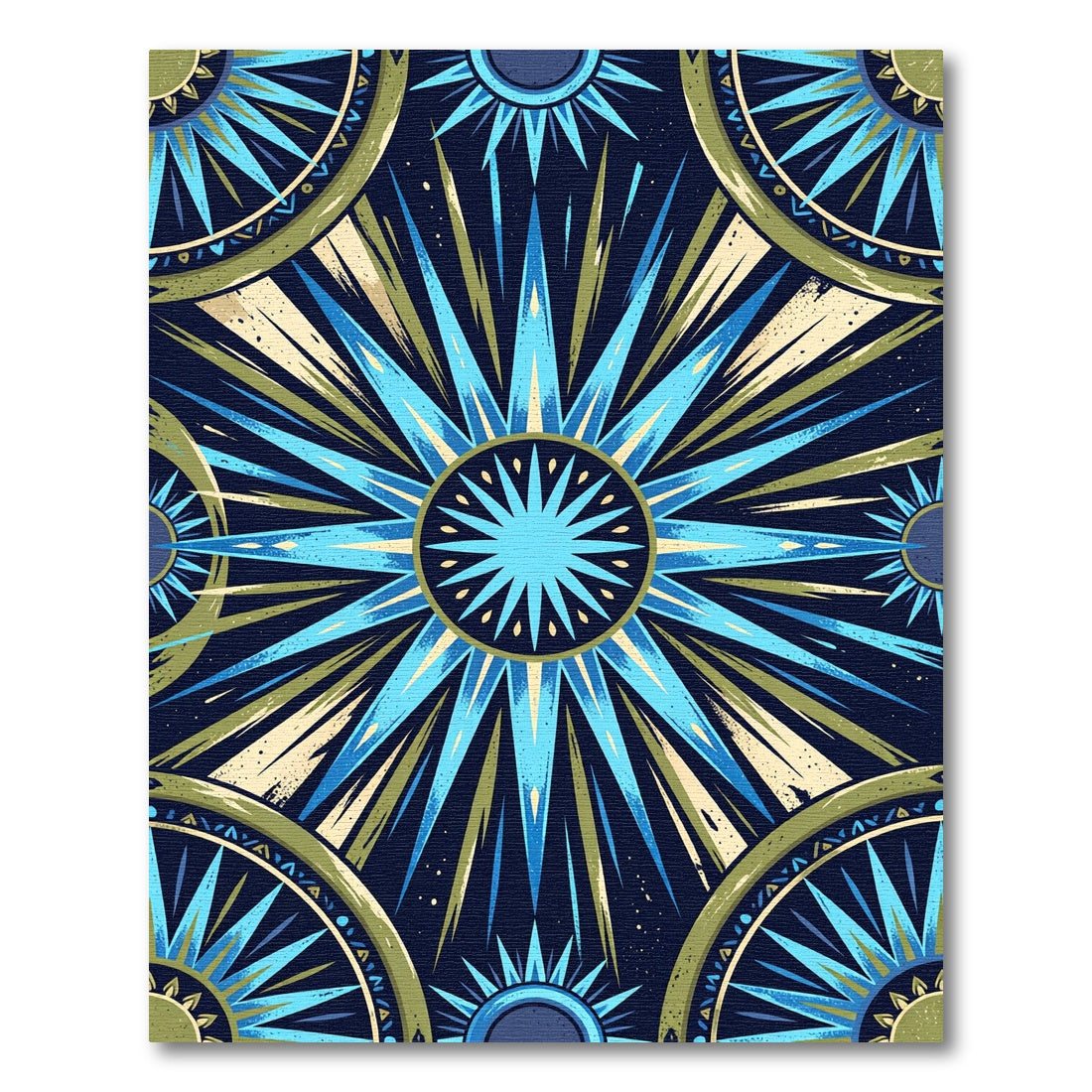Blue Green Sunburst Celestial Rug