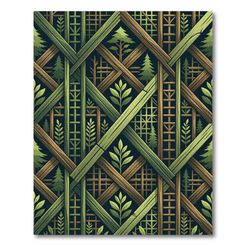 Green Geometric Forest Lattice Weave Rug