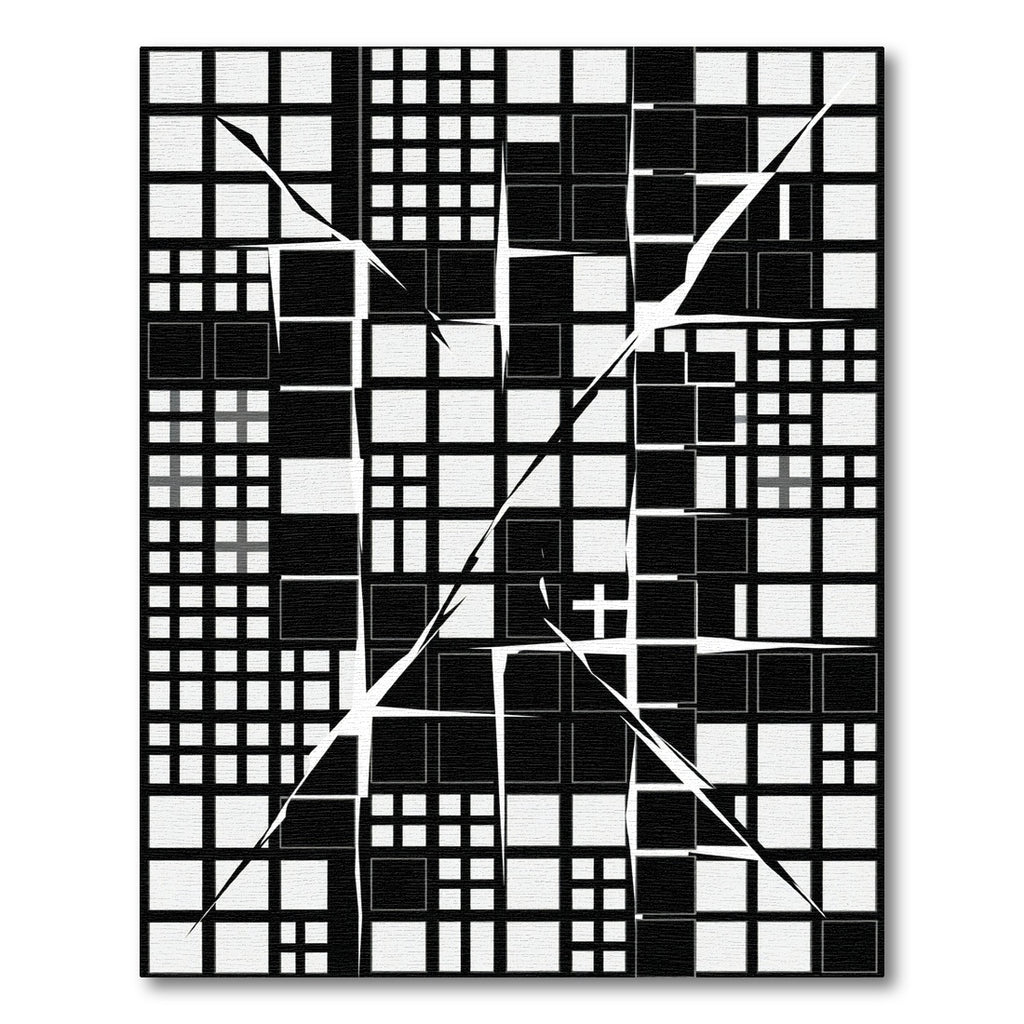 Modern Monochrome Geometric Fractured Grid Rug