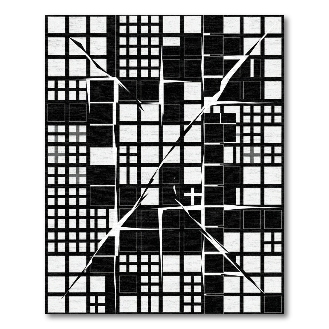 Modern Monochrome Geometric Fractured Grid Rug