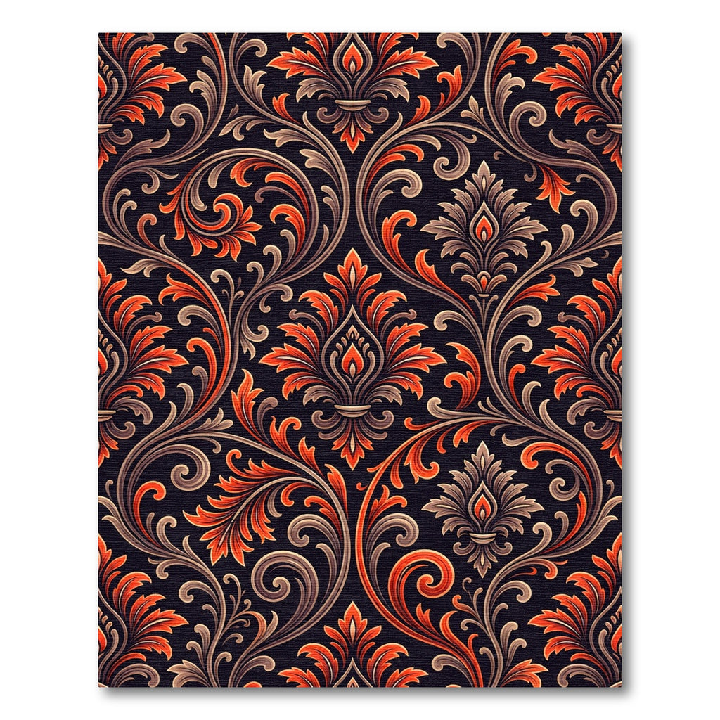 Dark Floral Scrollwork Amber Rug