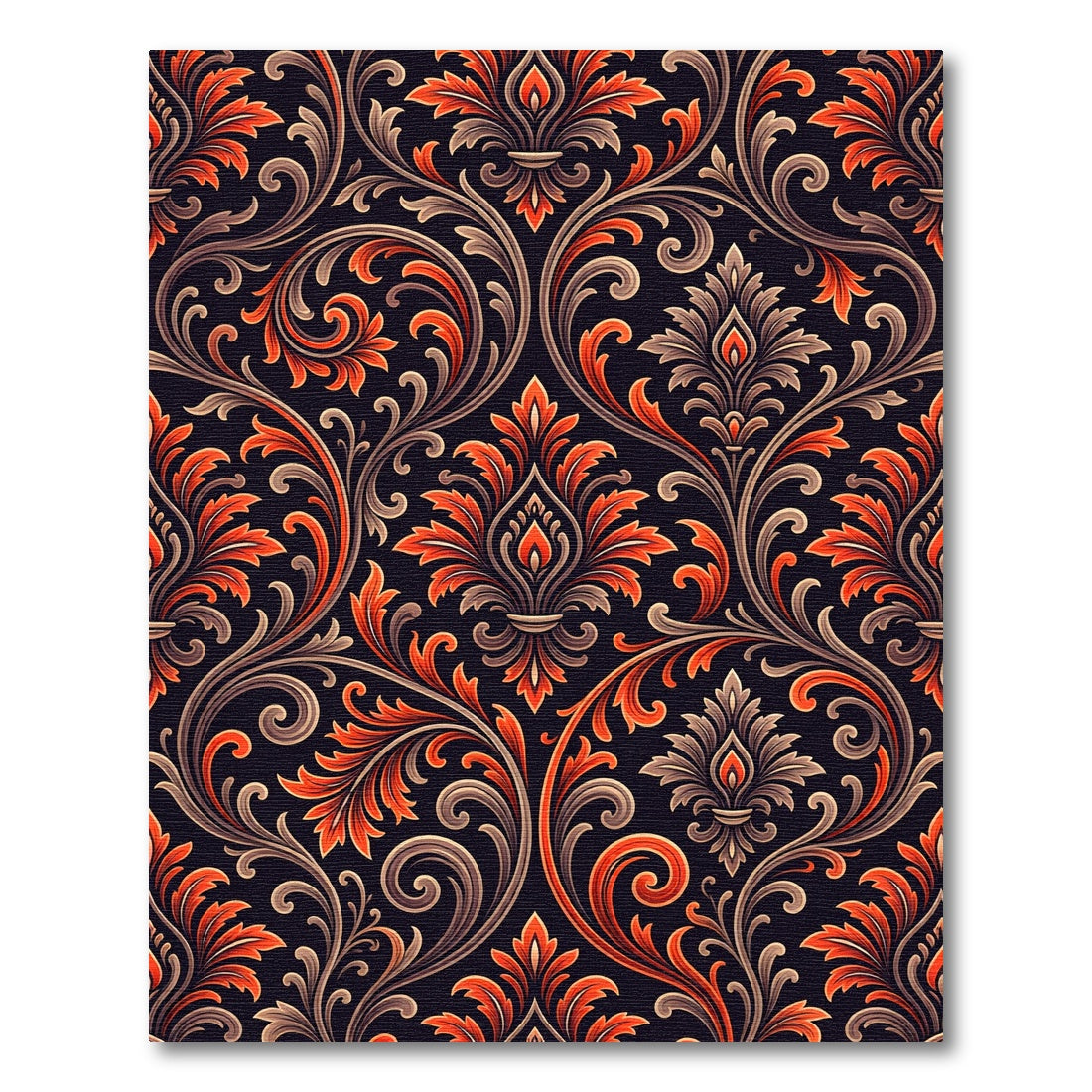 Dark Floral Scrollwork Amber Rug