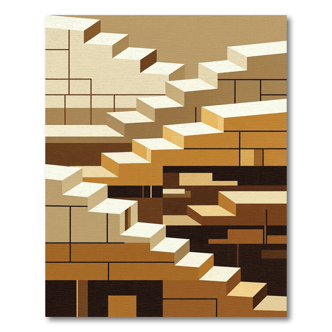 Brown Geometric Cubist Stairs Rug