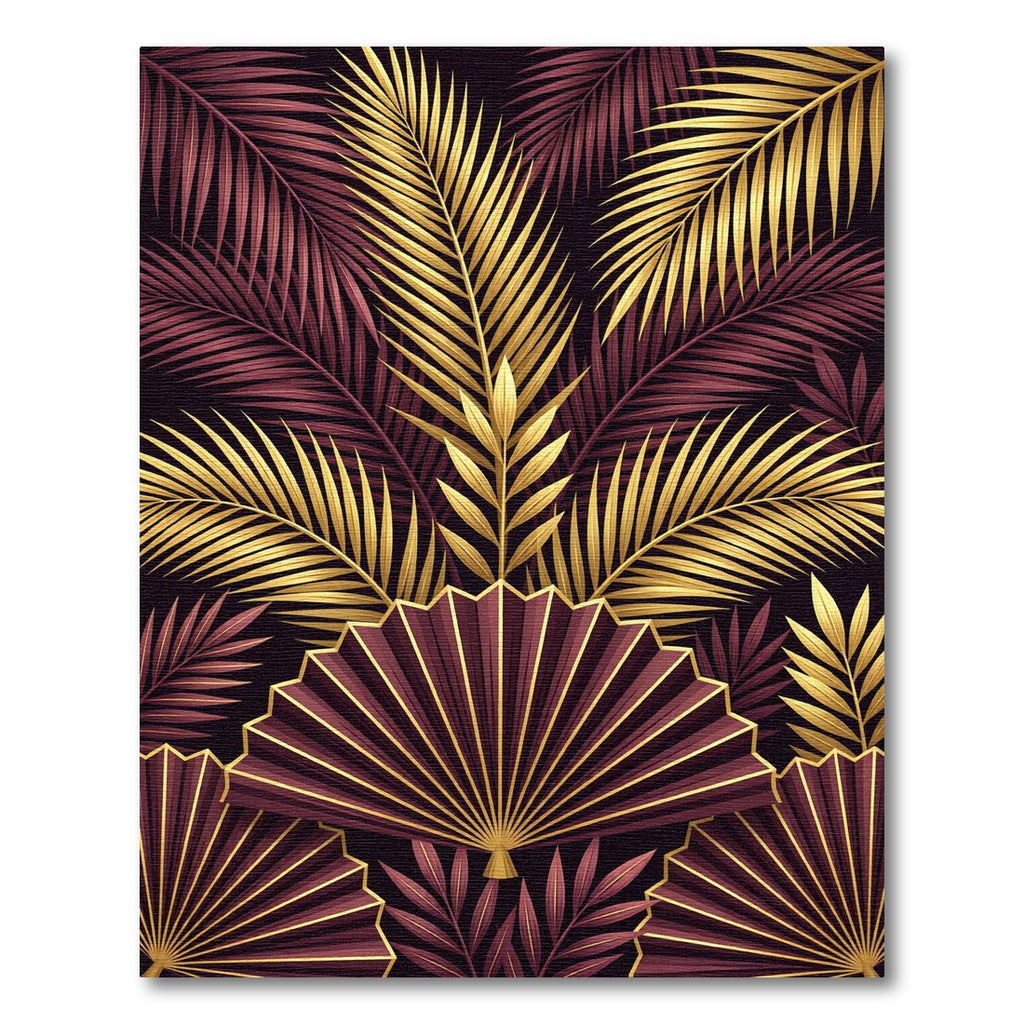 Crimson Gold Tropical Fan Leaf Rug