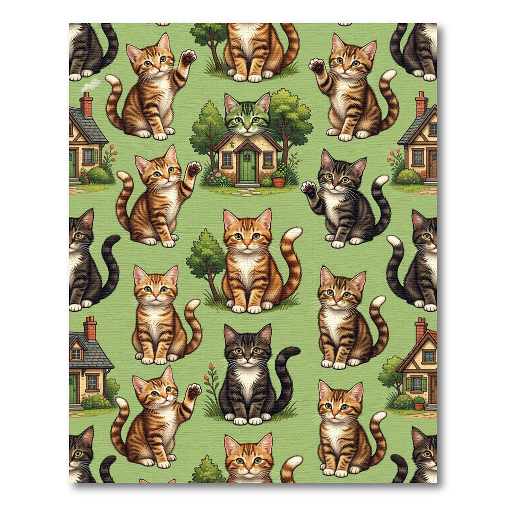 Playful Kittens On Green Background Rug