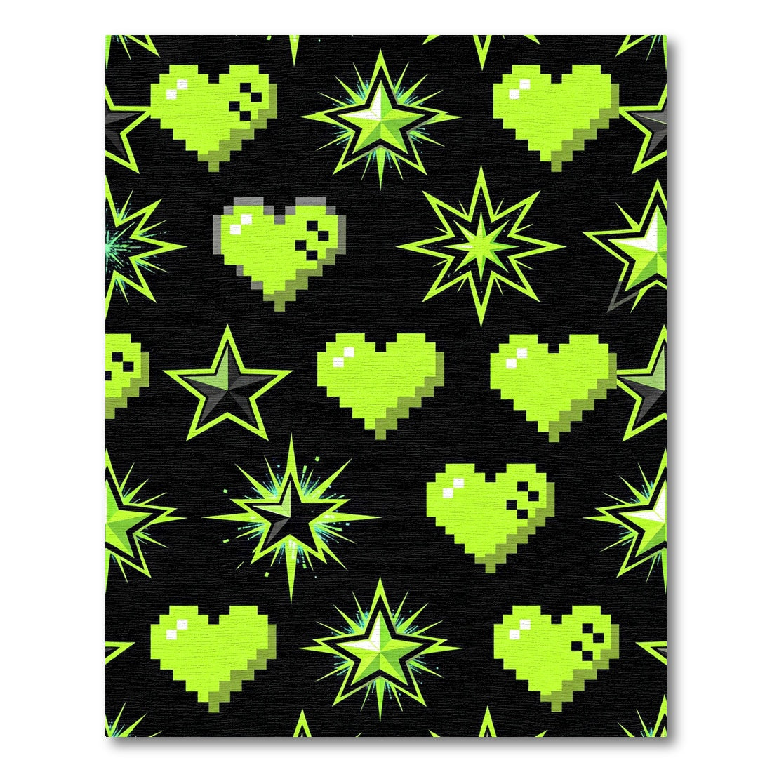 Neon Pixelated Hearts and Radiating Stars Rug