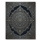 Ornate Charcoal Silver Filigree Medallion Rug